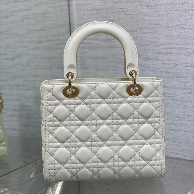 LADY BAG 24 IN WHITE CALFSKIN GOLD HARDWARE