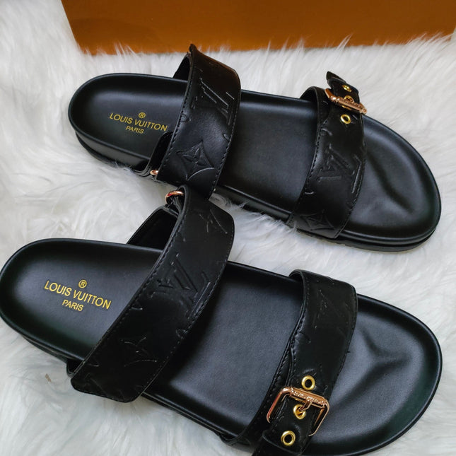 LV LOCK IT SANDALS IN BLACK EMBOSSED CALFSKIN