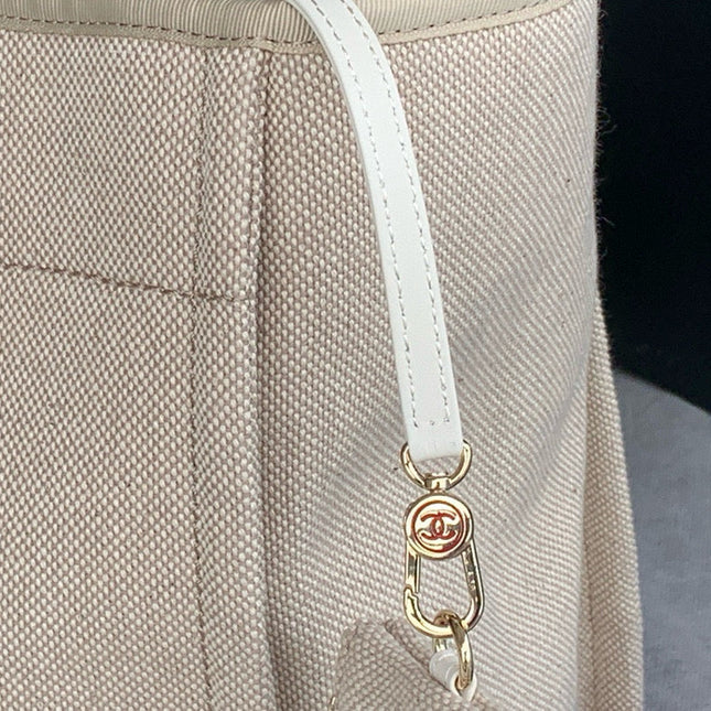 SHOPPING BAG 38 IN BEIGE AND WHITE CANVAS