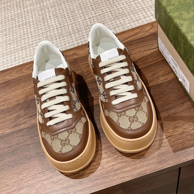 GG SCREENER SNEAKERS IN BROWN CANVAS AND LEATHER