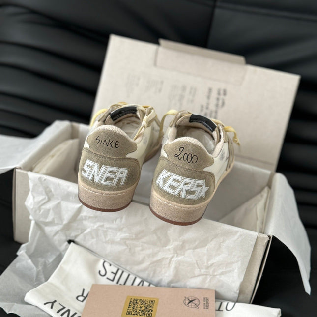 VINTAGE BALLSTAR SNEAKERS IN WHITE AND GREY CALFSKIN AND SUEDE