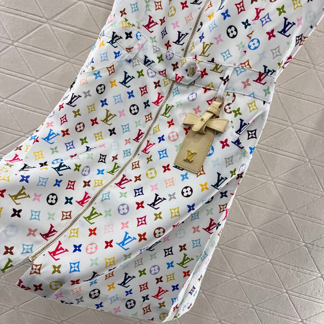 LV ZIP FRONT MONOGRAM SLEEVELESS DRESS IN MULTICOLOR COTTON