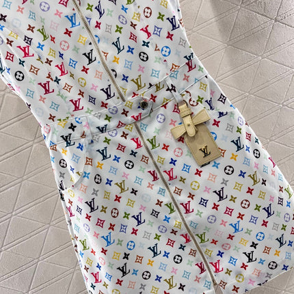 LV ZIP FRONT MONOGRAM SLEEVELESS DRESS IN MULTICOLOR COTTON