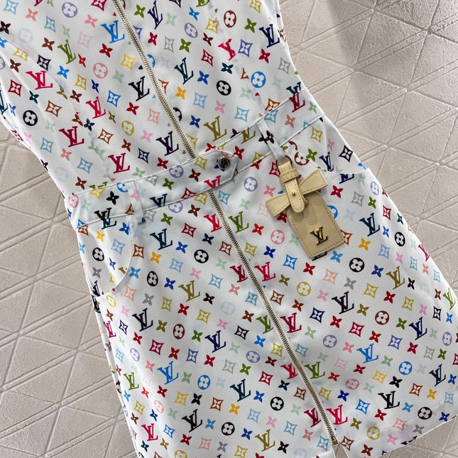 LV ZIP FRONT MONOGRAM SLEEVELESS DRESS IN MULTICOLOR COTTON