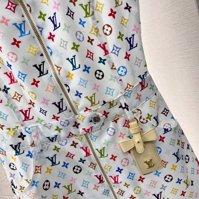 LV ZIP FRONT MONOGRAM SLEEVELESS DRESS IN MULTICOLOR COTTON