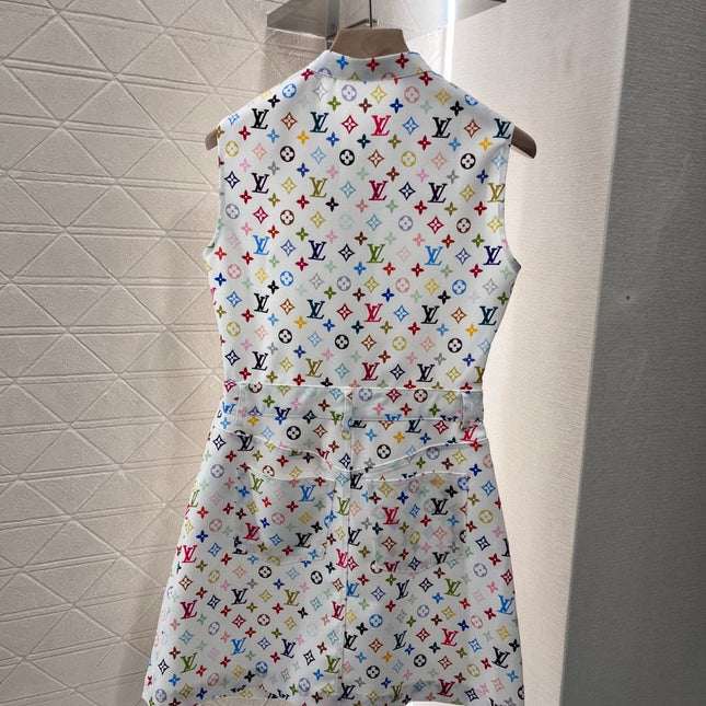 LV ZIP FRONT MONOGRAM SLEEVELESS DRESS IN MULTICOLOR COTTON