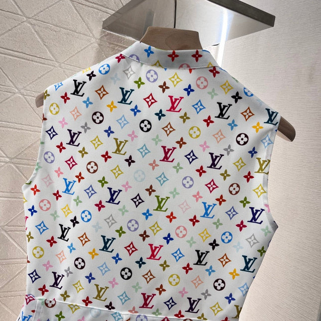 LV ZIP FRONT MONOGRAM SLEEVELESS DRESS IN MULTICOLOR COTTON
