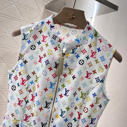 LV ZIP FRONT MONOGRAM SLEEVELESS DRESS IN MULTICOLOR COTTON
