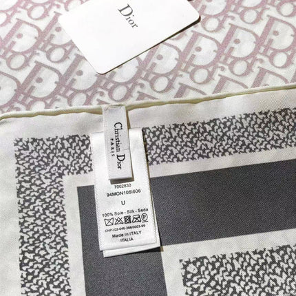 CD SCARF DOUBLE-SIDED IN PINK AND GREY MONOGRAM SILK