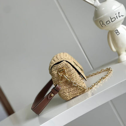 LV SHOULDER BAG 24 IN BEIGE WOVEN RAFFIA GOLD HARDWARE