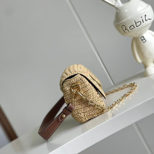 LV SHOULDER BAG 24 IN BEIGE WOVEN RAFFIA GOLD HARDWARE