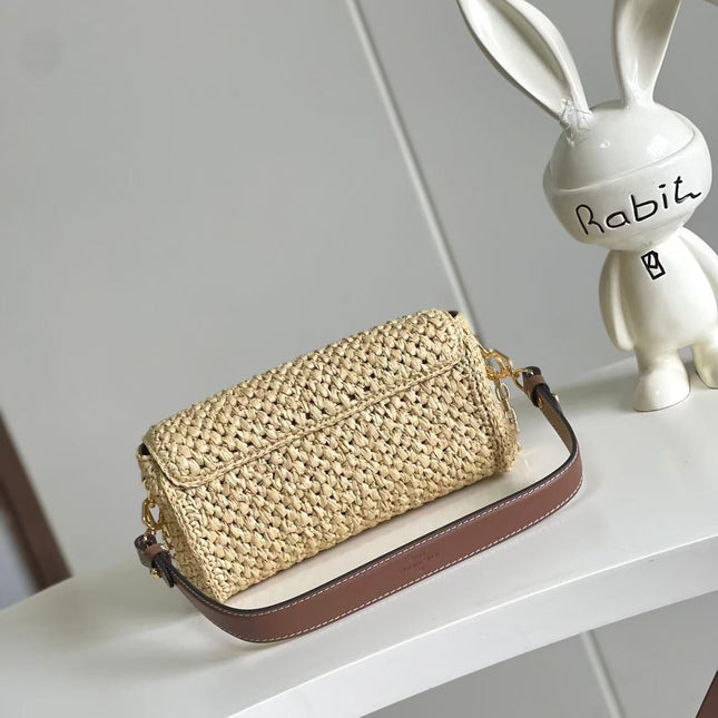 LV SHOULDER BAG 24 IN BEIGE WOVEN RAFFIA GOLD HARDWARE