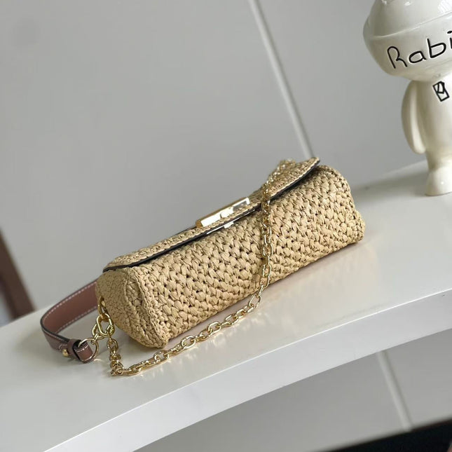 LV SHOULDER BAG 24 IN BEIGE WOVEN RAFFIA GOLD HARDWARE