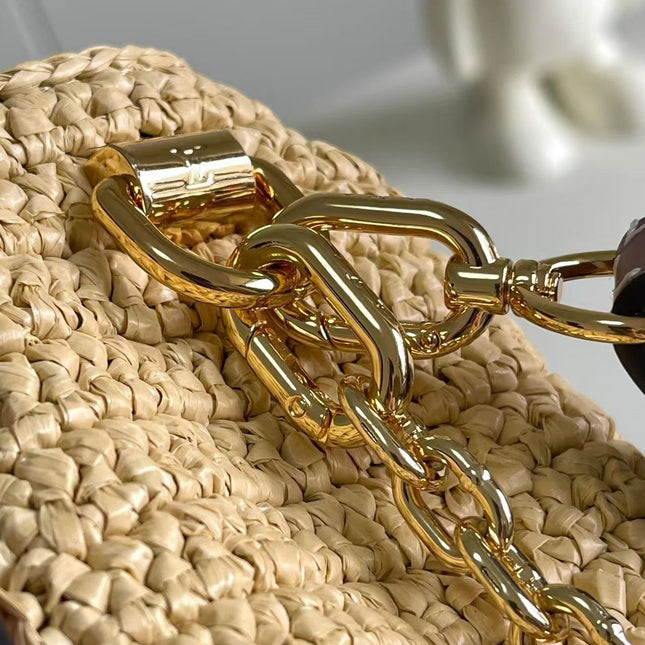 LV SHOULDER BAG 24 IN BEIGE WOVEN RAFFIA GOLD HARDWARE