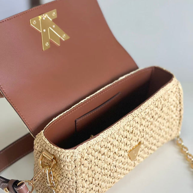 LV SHOULDER BAG 24 IN BEIGE WOVEN RAFFIA GOLD HARDWARE