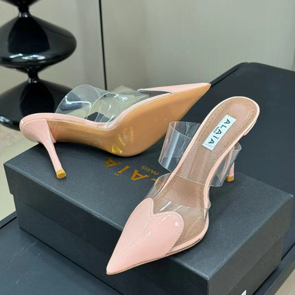 ALAIA HIGH MULES IN LIGHT PINK PATENT CALFSKIN AND FILM