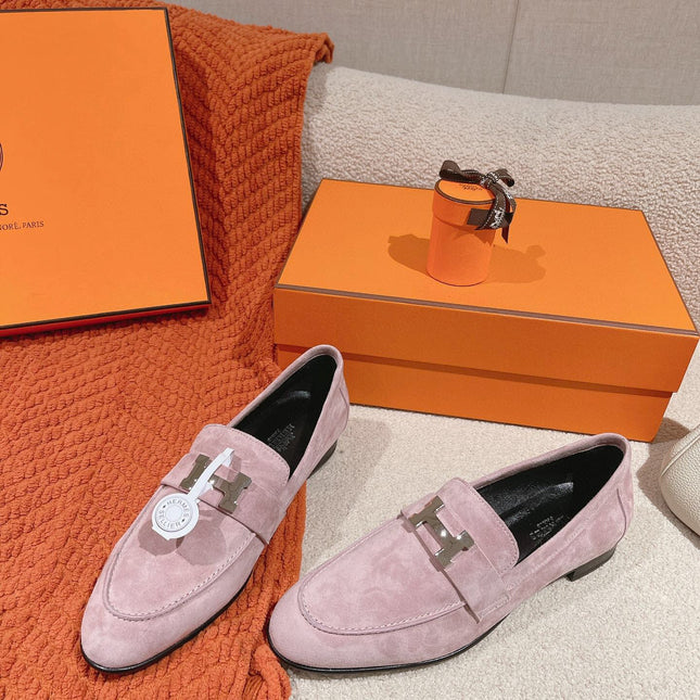 HM PARIS LOAFER IN PINK SUEDE SILVER HARDWARE