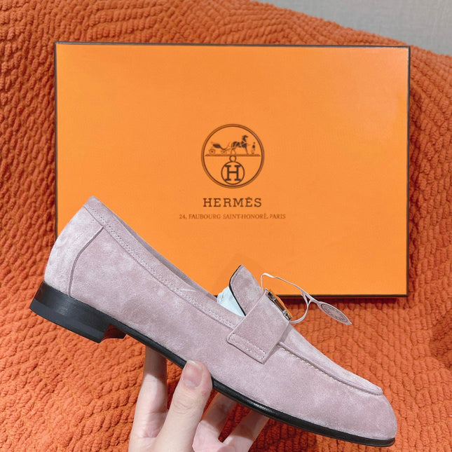 HM PARIS LOAFER IN PINK SUEDE SILVER HARDWARE