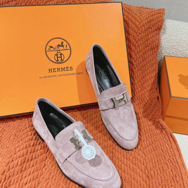 HM PARIS LOAFER IN PINK SUEDE SILVER HARDWARE