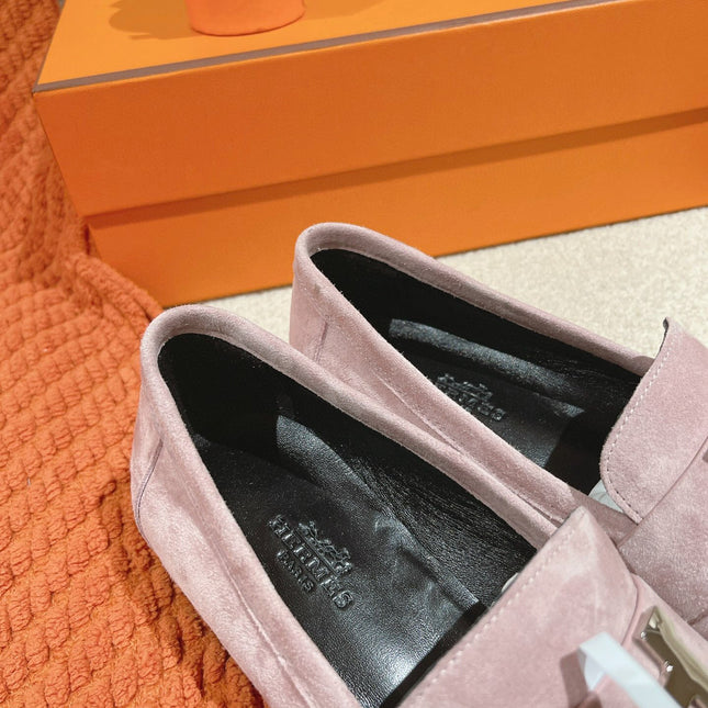 HM PARIS LOAFER IN PINK SUEDE SILVER HARDWARE