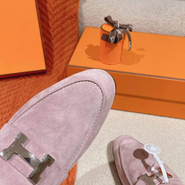 HM PARIS LOAFER IN PINK SUEDE SILVER HARDWARE