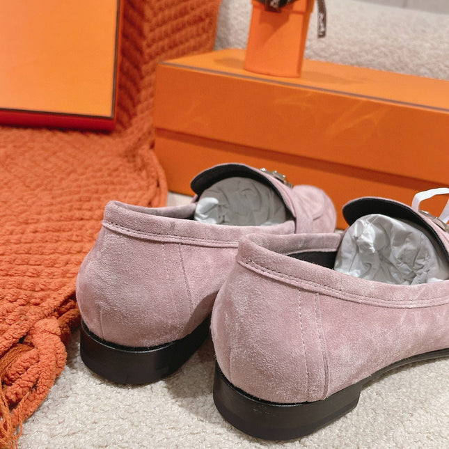 HM PARIS LOAFER IN PINK SUEDE SILVER HARDWARE