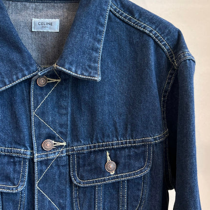 CLASSIC TRUCKER JACKET INDIGO DENIM CONTRAST STITCHING SILVER BUTTONS          Ask ChatGPT