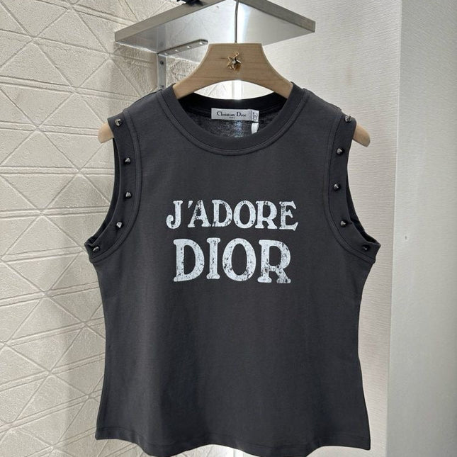 J'ADORE DIOR SLEEVELESS TEE IN BLACK COTTON