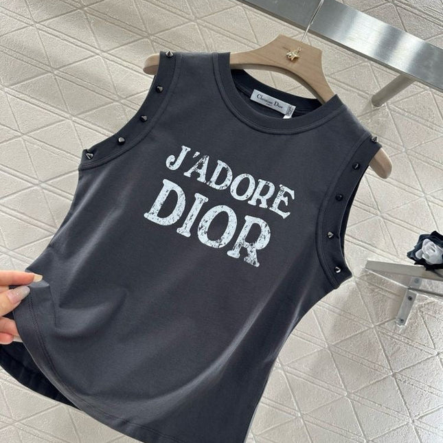 J'ADORE DIOR SLEEVELESS TEE IN BLACK COTTON