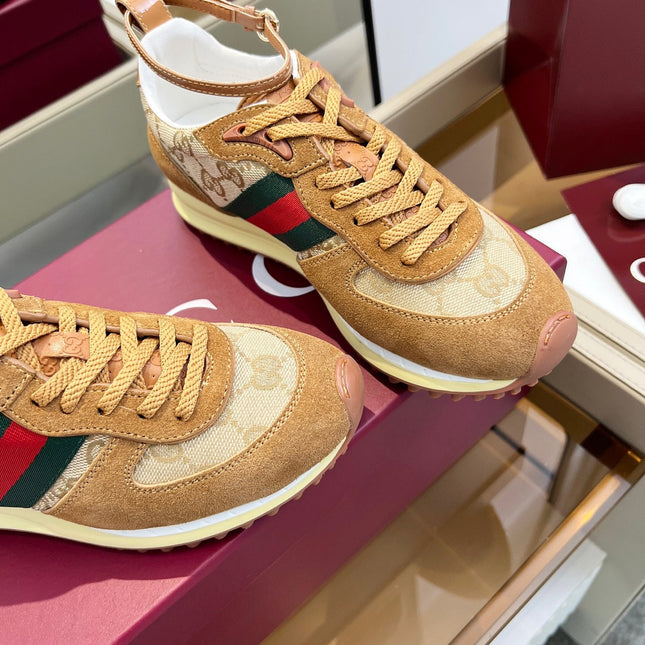 GG SNEAKERS IN BROWN AND BEIGE CANVAS MIX SUEDE