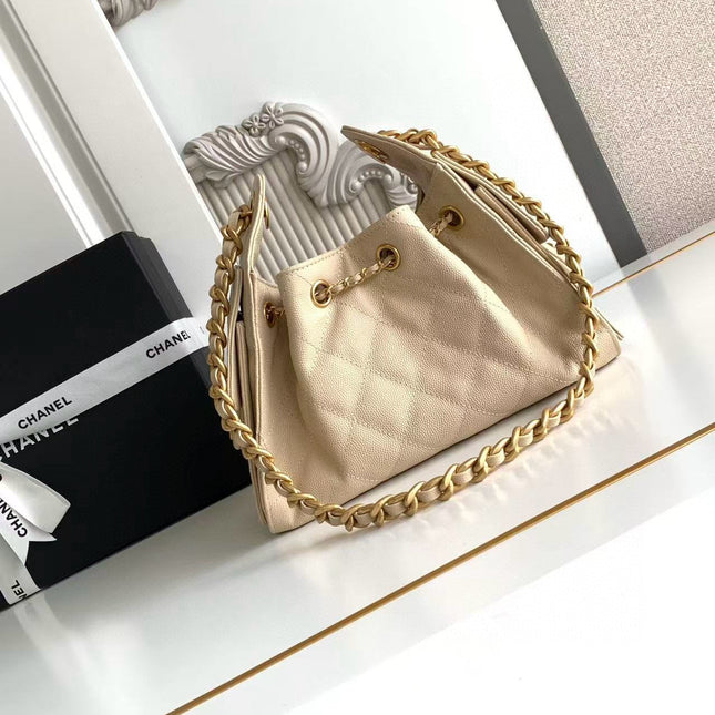 CC 25 MINI HANDBAG 22CM IN BEIGE GRAINED CALFSKIN GOLD HARDWARE