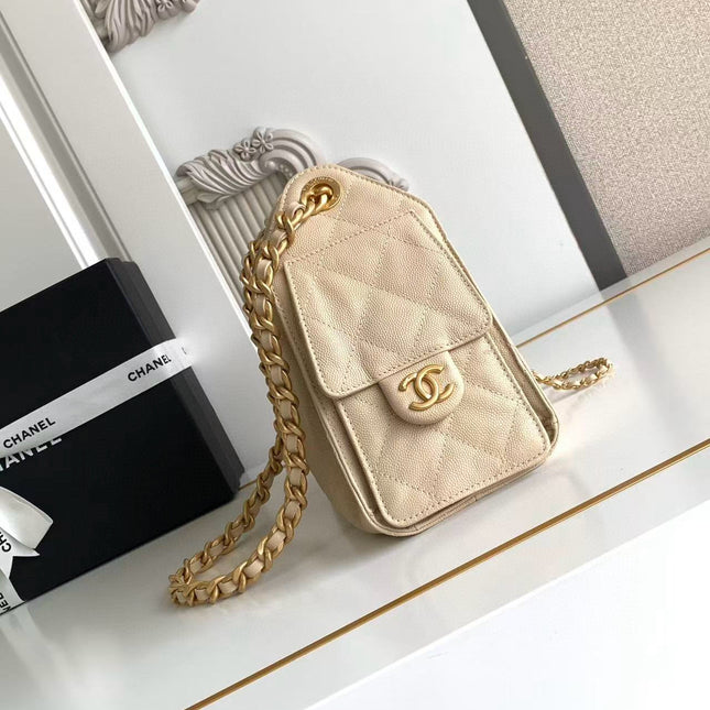 CC 25 MINI HANDBAG 22CM IN BEIGE GRAINED CALFSKIN GOLD HARDWARE