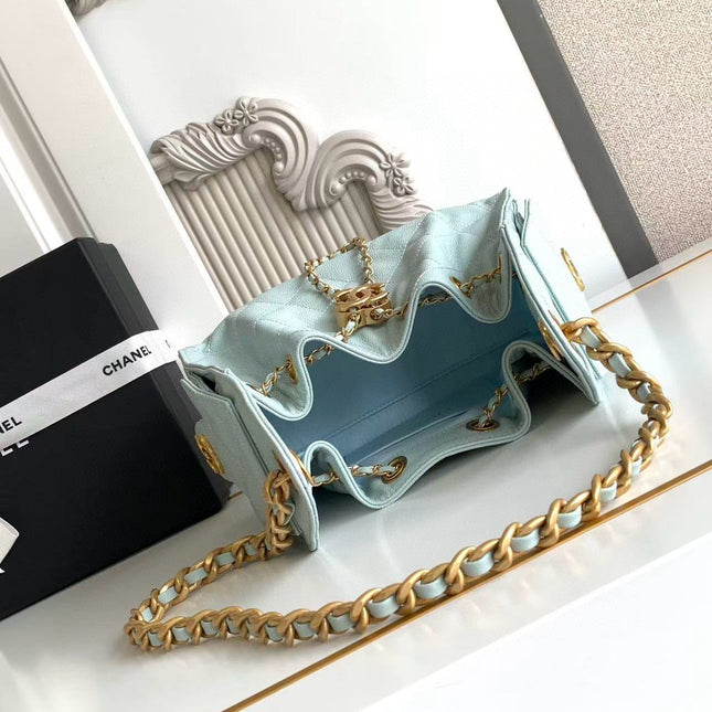 CC 25 MINI HANDBAG 22CM IN BABY BLUE GRAINED CALFSKIN GOLD HARDWARE