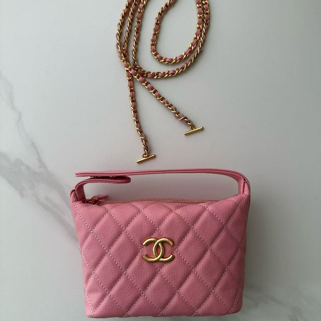 CC TOP HANDLE BAG 19 IN PINK GRAINED CALFSKIN