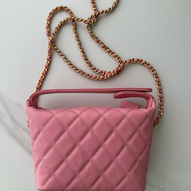 CC TOP HANDLE BAG 19 IN PINK GRAINED CALFSKIN