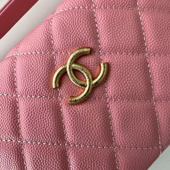 CC TOP HANDLE BAG 19 IN PINK GRAINED CALFSKIN