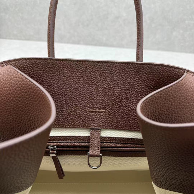 MINIMALIST STRUCTURED SILHOUETTE HANDBAG 32 IN BROWN CALFSKIN