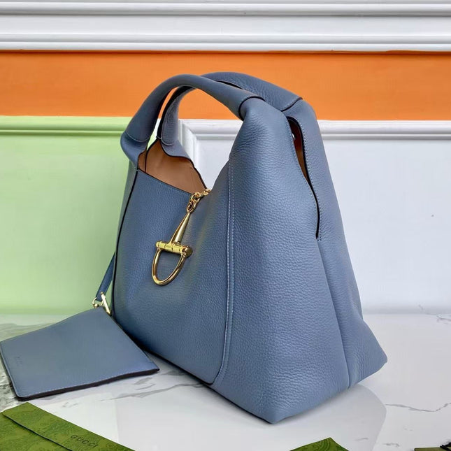 GG HORSEBIT HOBO BAG 46 IN LIGHT BLUE CALFSKIN GOLD HARDWARE
