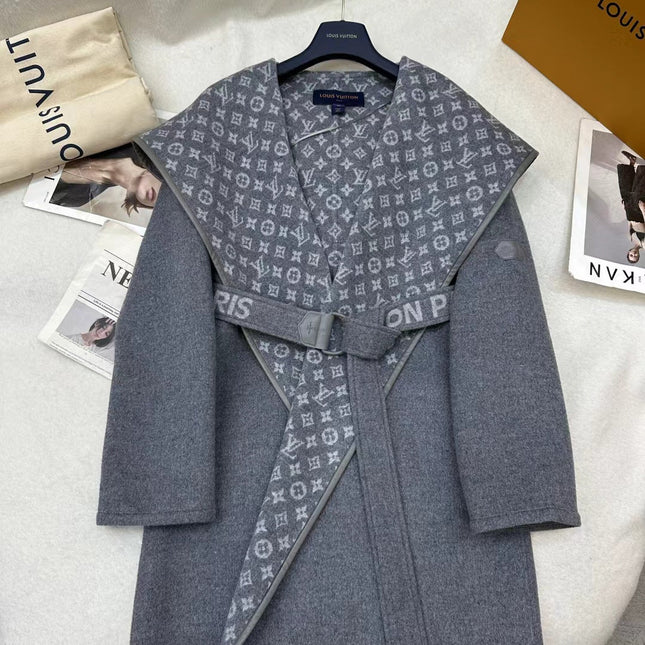 LV MONOGRAM MAXI COLLAR COAT IN GRAY WOOL