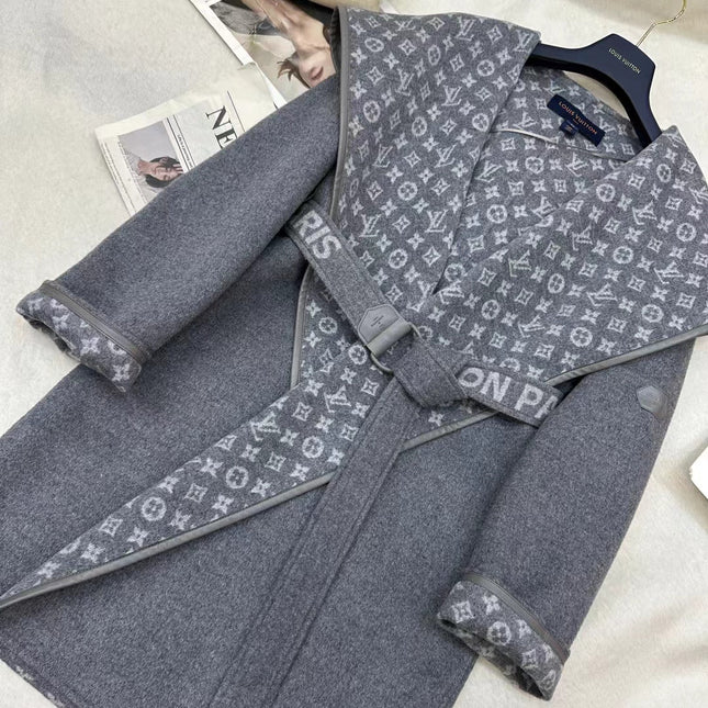LV MONOGRAM MAXI COLLAR COAT IN GRAY WOOL