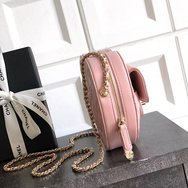 CC HEART QUILTED SHOULDER BAG 19 IN PINK CALFSKIN TP2