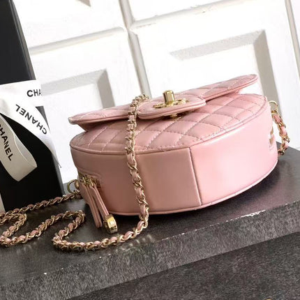 CC HEART QUILTED SHOULDER BAG 19 IN PINK CALFSKIN TP2