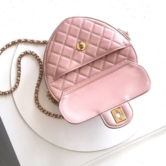 CC HEART QUILTED SHOULDER BAG 19 IN PINK CALFSKIN TP2