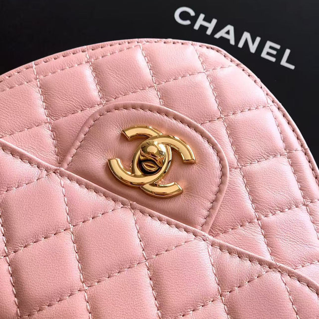 CC HEART QUILTED SHOULDER BAG 19 IN PINK CALFSKIN TP2