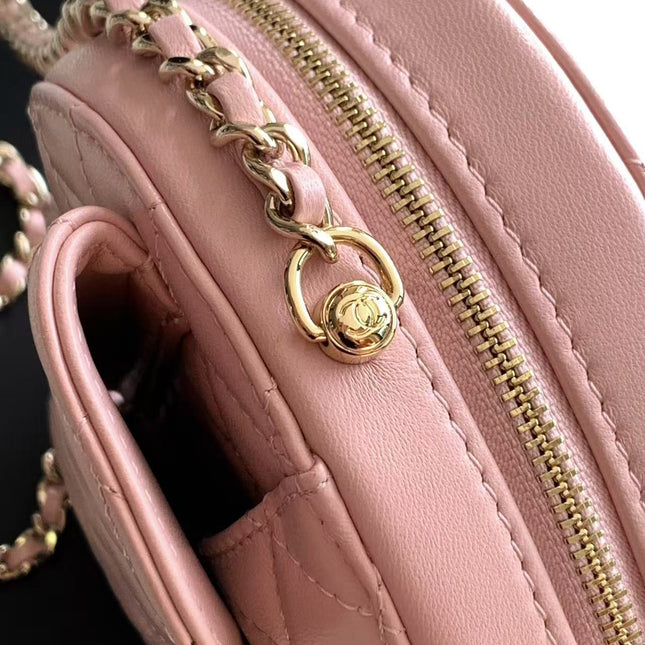 CC HEART QUILTED SHOULDER BAG 19 IN PINK CALFSKIN TP2