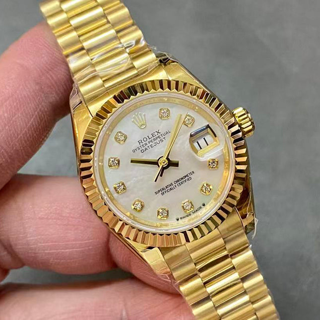 OYSTER PERPETUAL DATEJUST WATCH 28MM IN GOLD AND WHITE