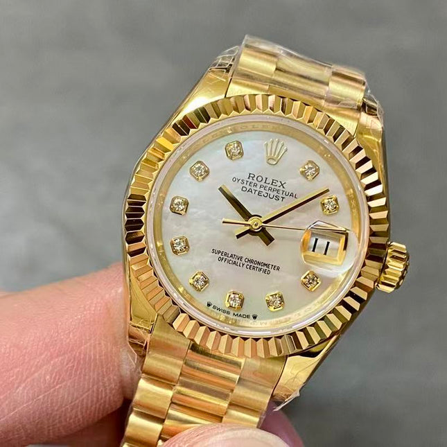OYSTER PERPETUAL DATEJUST WATCH 28MM IN GOLD AND WHITE