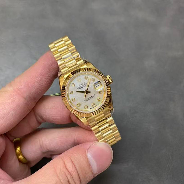 OYSTER PERPETUAL DATEJUST WATCH 28MM IN GOLD AND WHITE