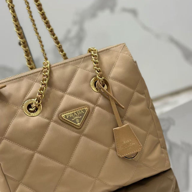 PRADA QUILTED SHOULDER BAG 25 IN LIGHT BROWN CALFSKIN
