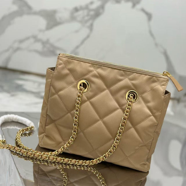 PRADA QUILTED SHOULDER BAG 25 IN LIGHT BROWN CALFSKIN